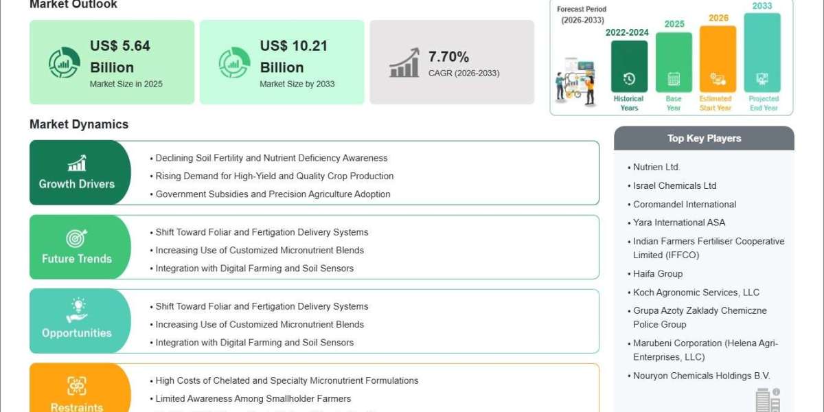 Agriculture Micronutrients Market Valued at USD 5.64 Billion in 2025 Expected to Grow at 7.70% CAGR Through 2033
